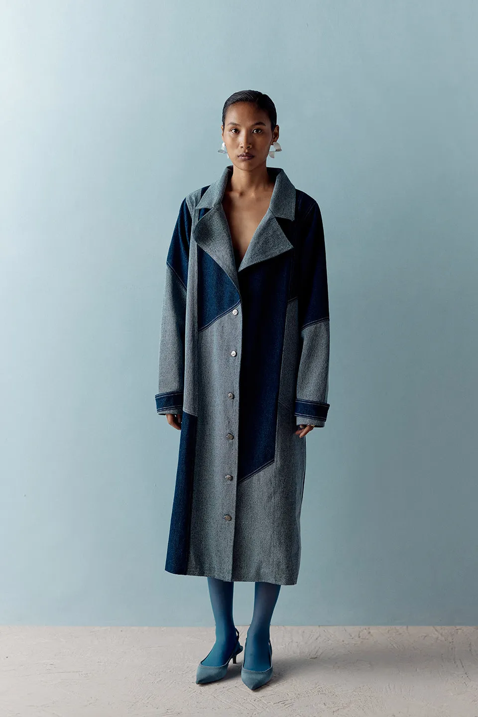 DENIM COLOR BLOCK TRENCH