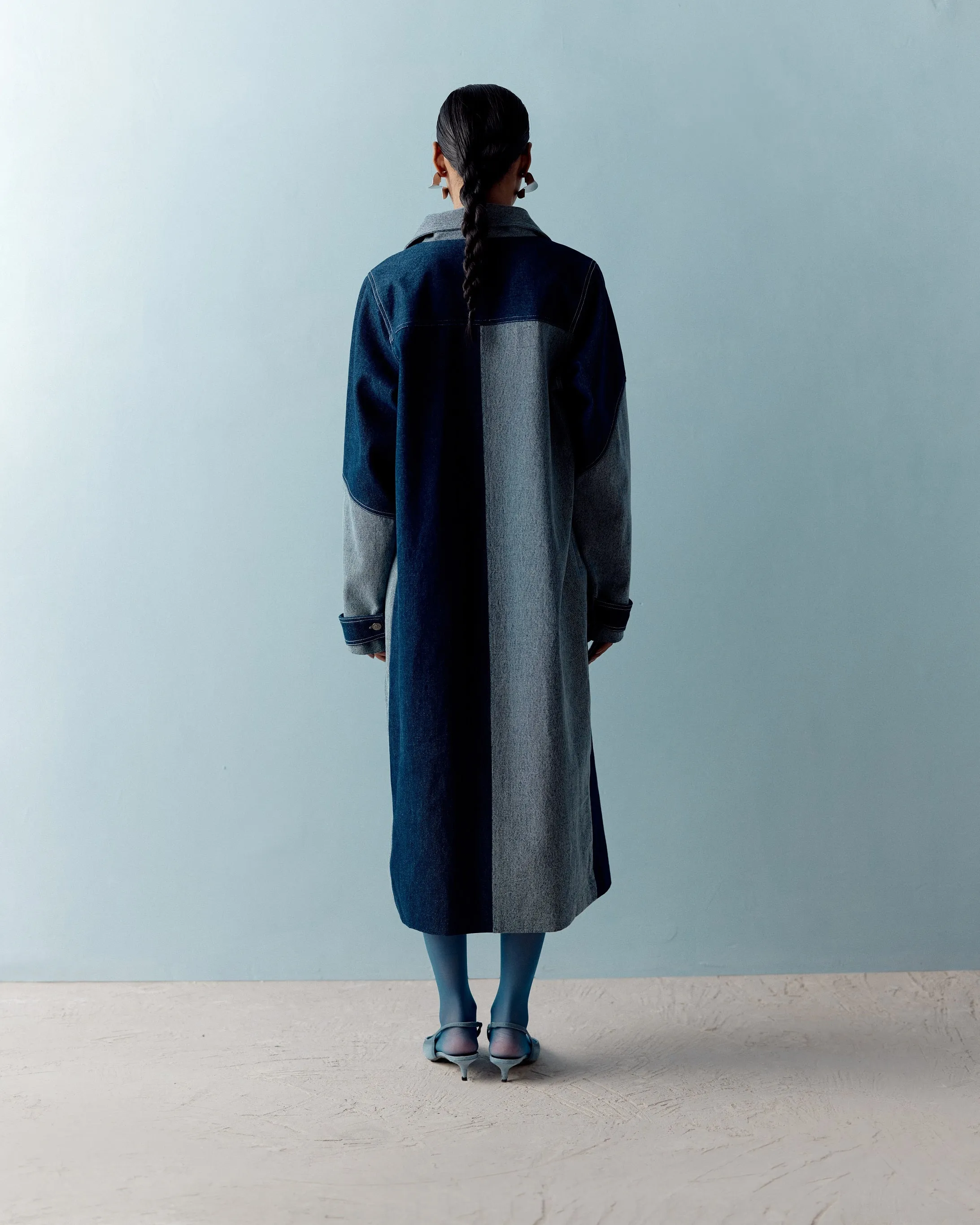 DENIM COLOR BLOCK TRENCH