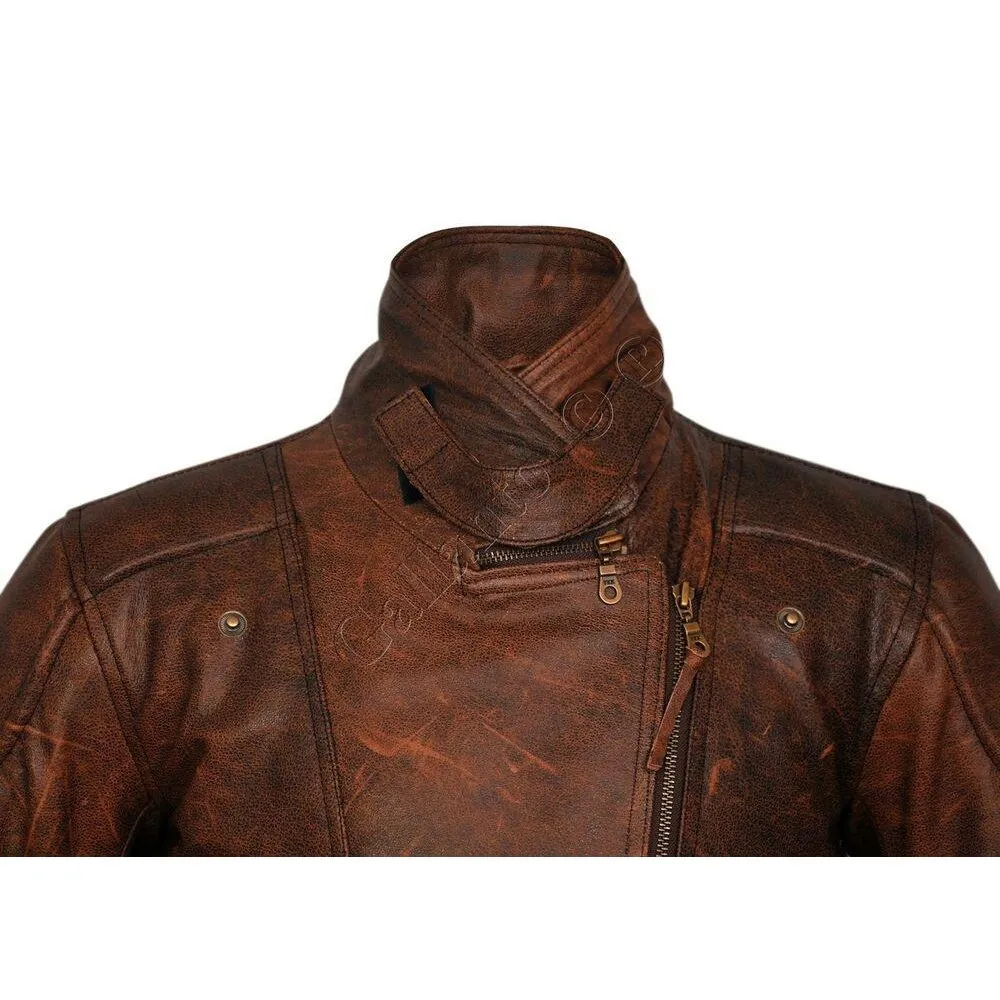 Distressed Red Demi Womens 3/4 Biker Leather Jacket