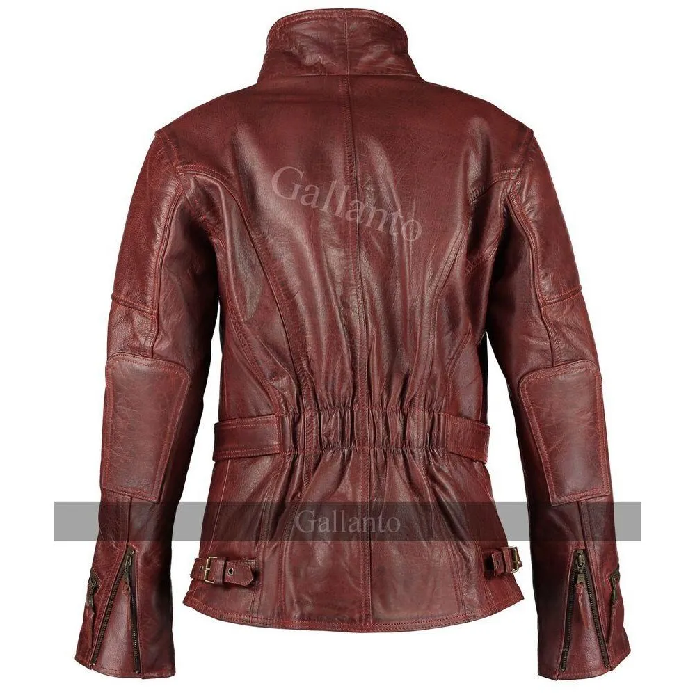 Distressed Red Demi Womens 3/4 Biker Leather Jacket