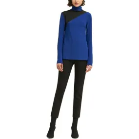 DKNY DKNY Womens Suede Mixed Media Turtleneck Top