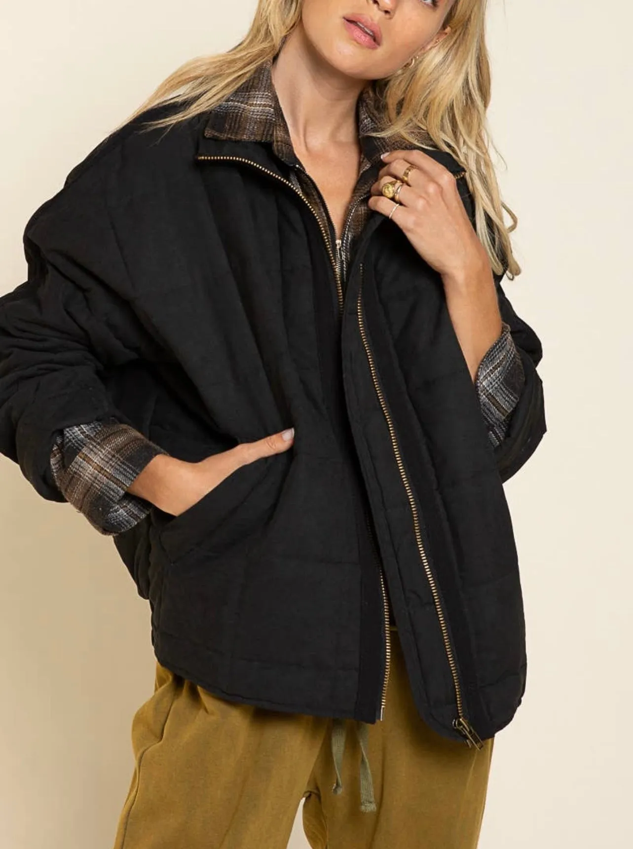 Dolman Zipper Closure Puff Jacket