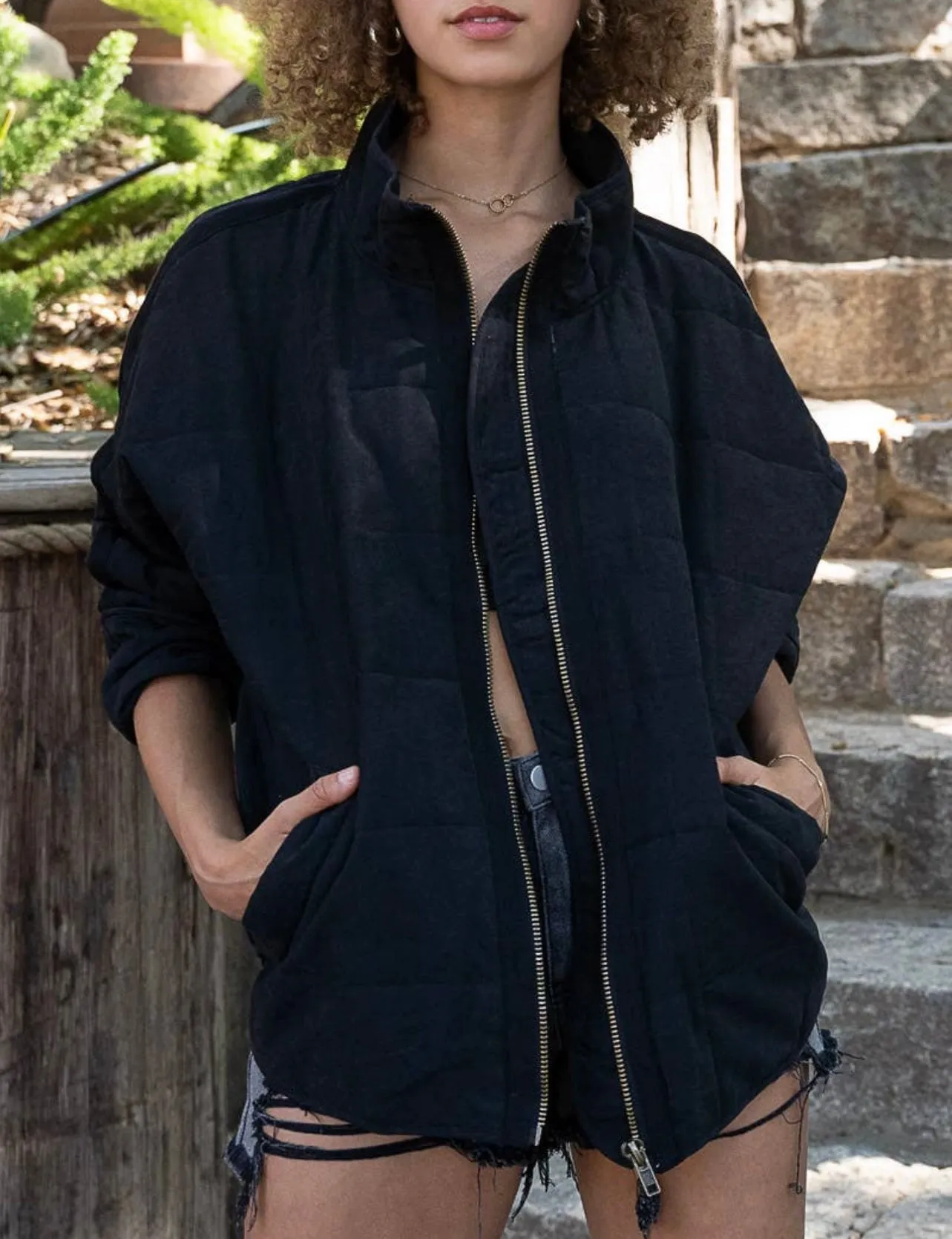 Dolman Zipper Closure Puff Jacket