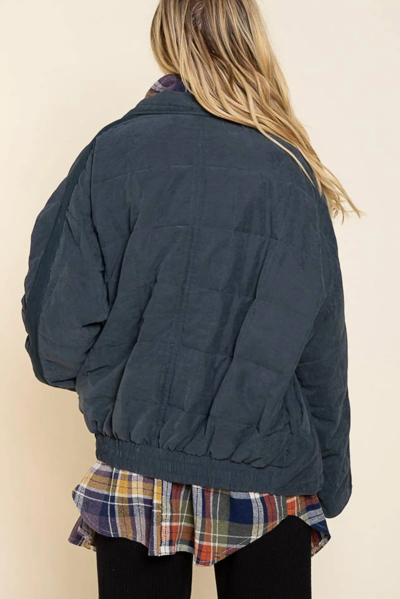 Dolman Zipper Closure Puff Jacket