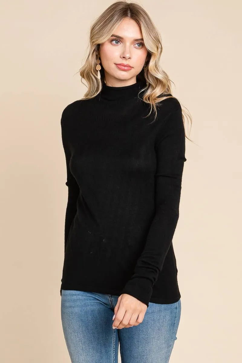 DOORBUSTER Underneath It All Women's Solid Turtleneck Knit Top BLACK