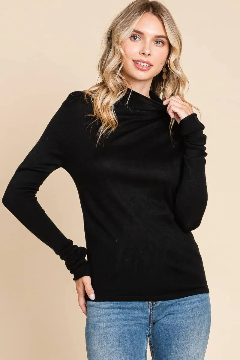 DOORBUSTER Underneath It All Women's Solid Turtleneck Knit Top BLACK