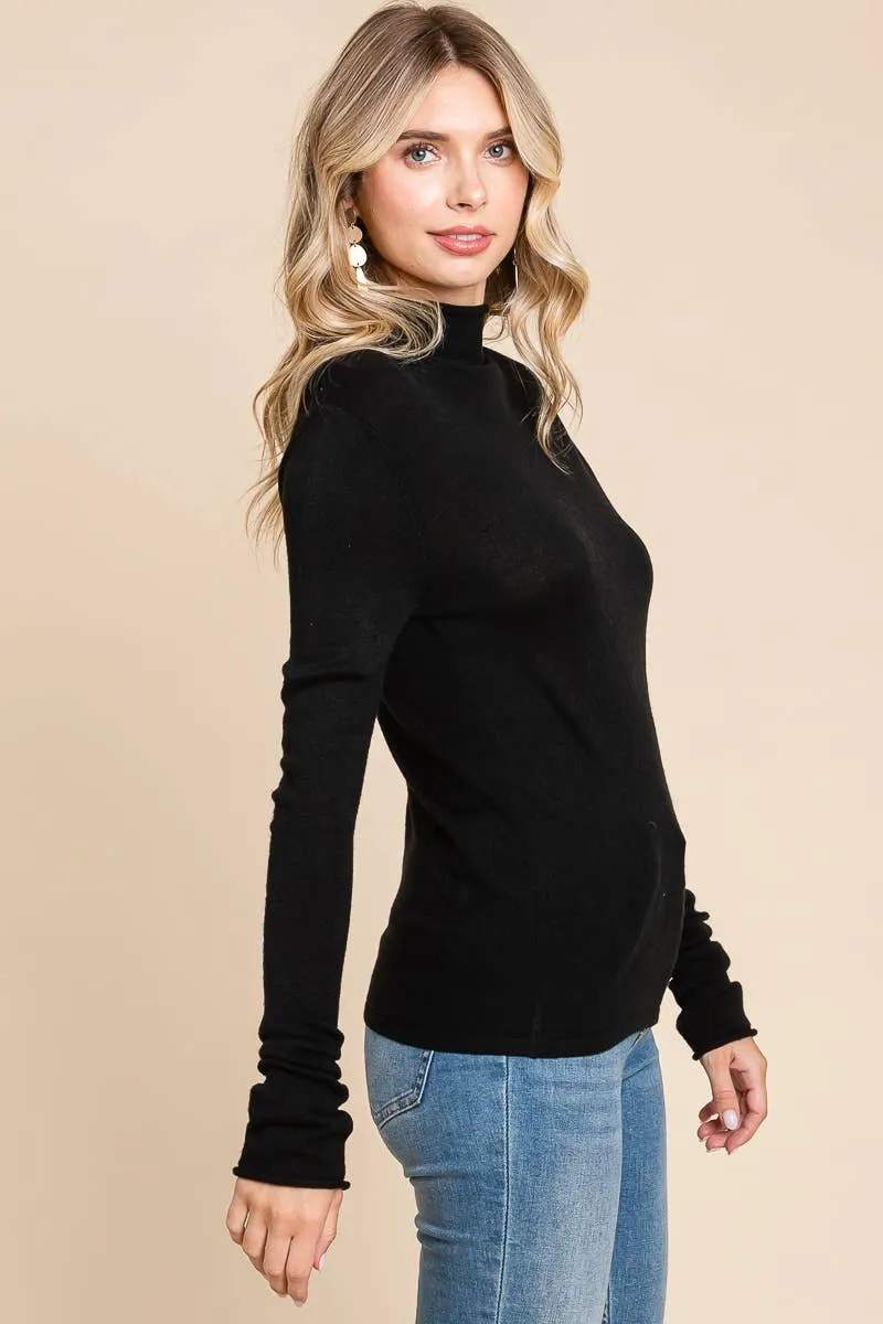 DOORBUSTER Underneath It All Women's Solid Turtleneck Knit Top BLACK