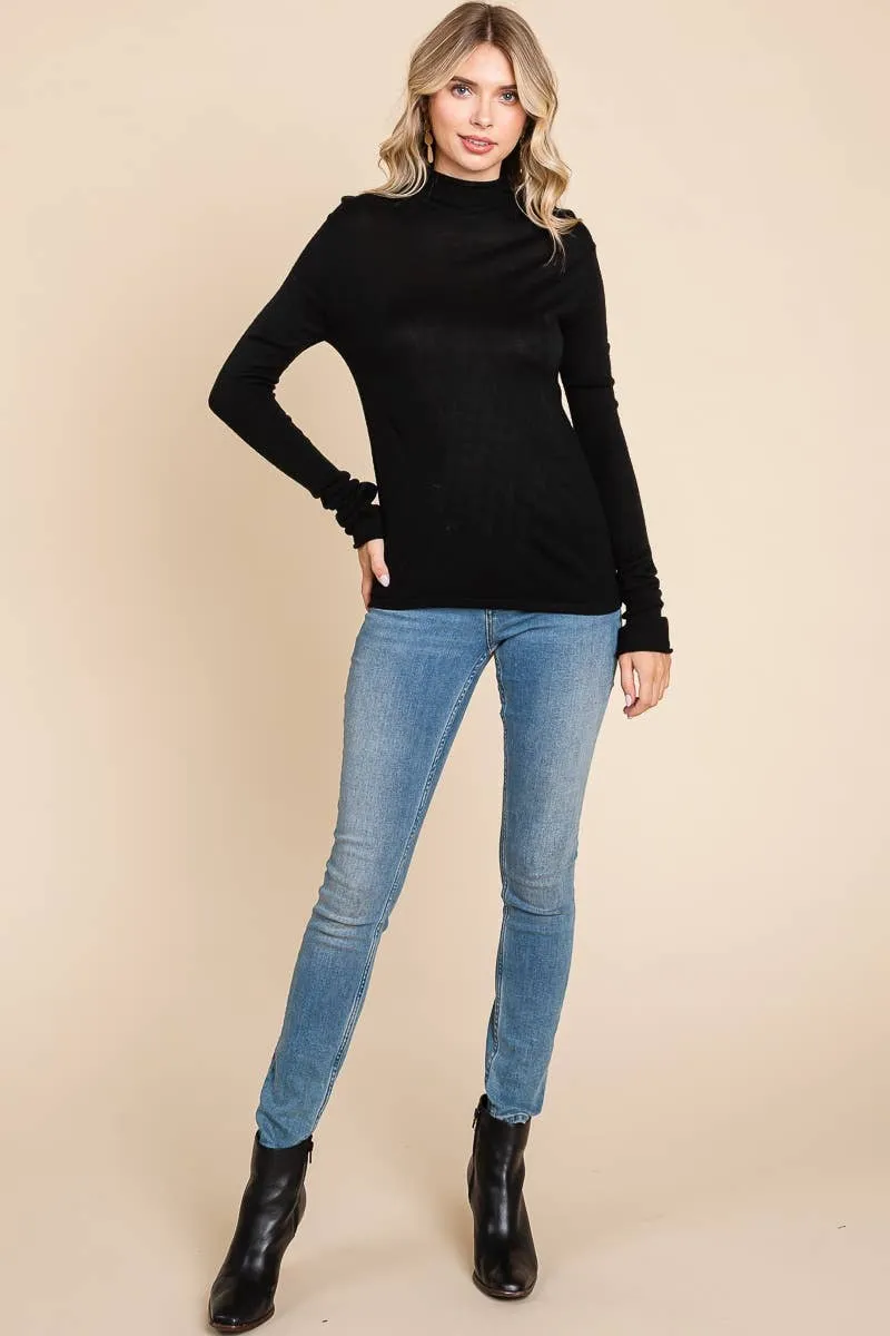 DOORBUSTER Underneath It All Women's Solid Turtleneck Knit Top BLACK