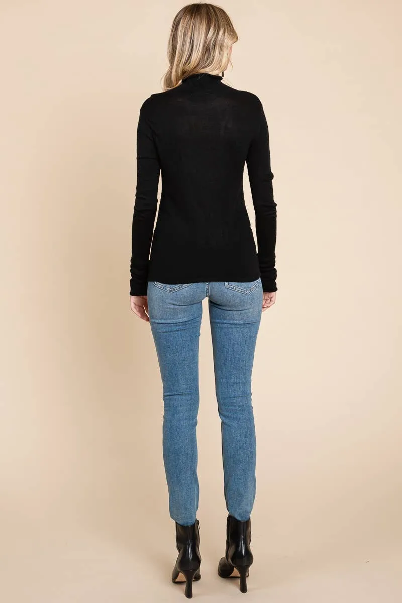 DOORBUSTER Underneath It All Women's Solid Turtleneck Knit Top BLACK