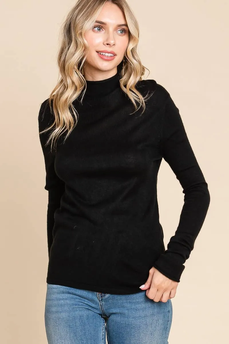 DOORBUSTER Underneath It All Women's Solid Turtleneck Knit Top BLACK