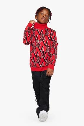 “ELYSIAN” CRIMSON RED KIDS TURTLE NECK