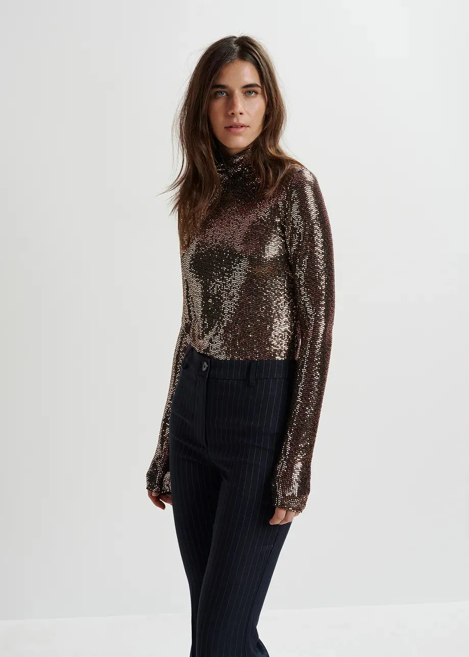 Essential Antwerp Gold-tone stretch-jersey turtleneck top