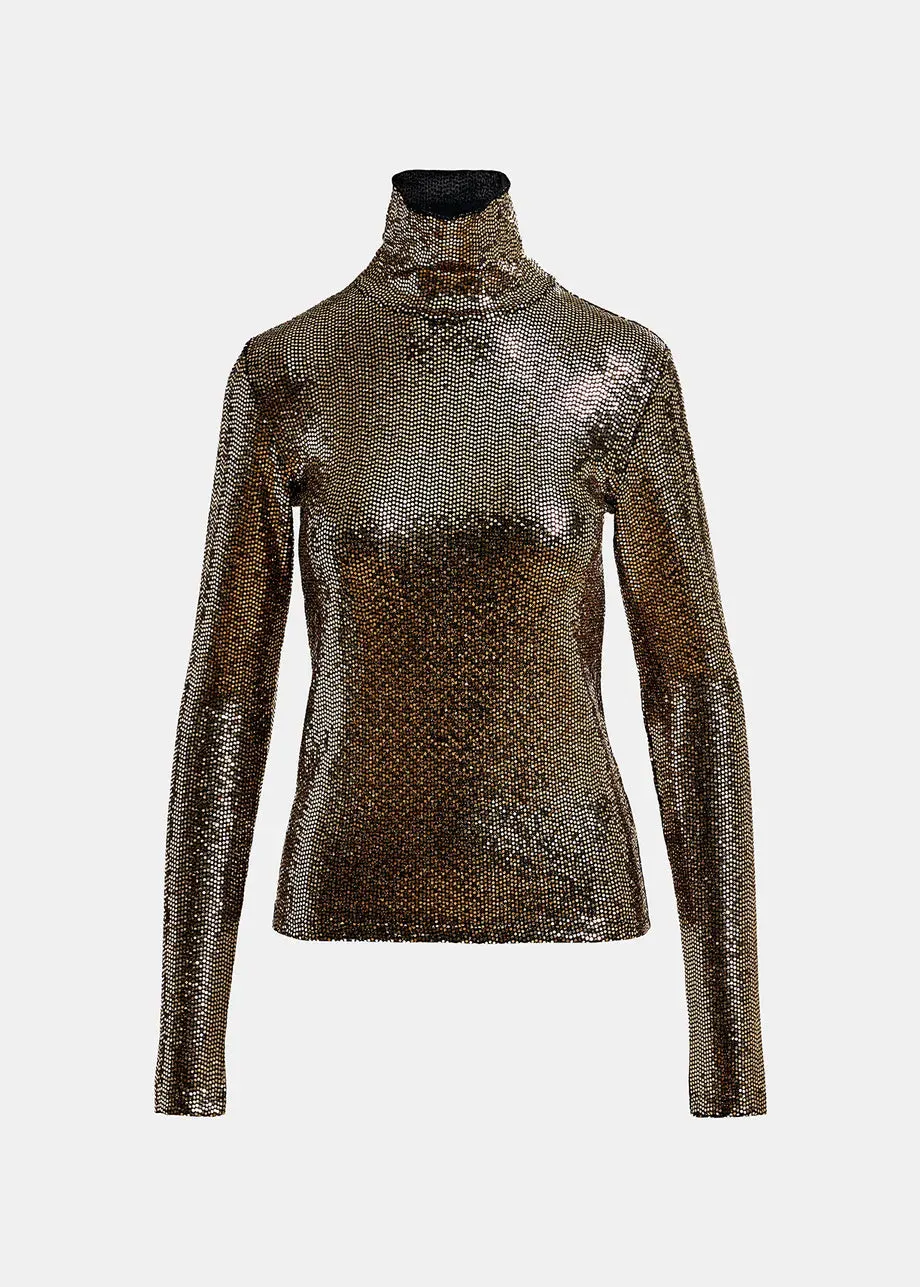 Essential Antwerp Gold-tone stretch-jersey turtleneck top