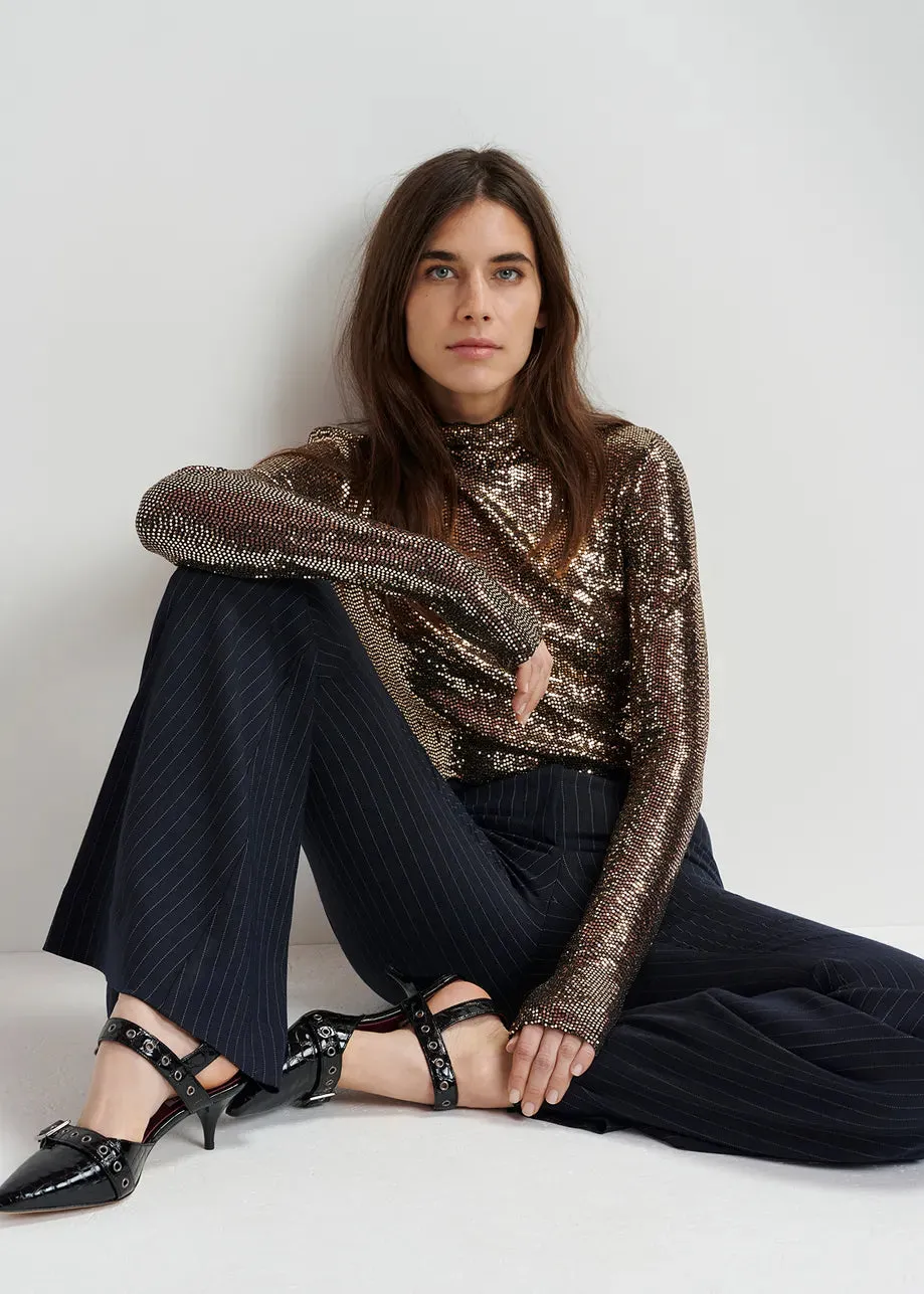 Essential Antwerp Gold-tone stretch-jersey turtleneck top