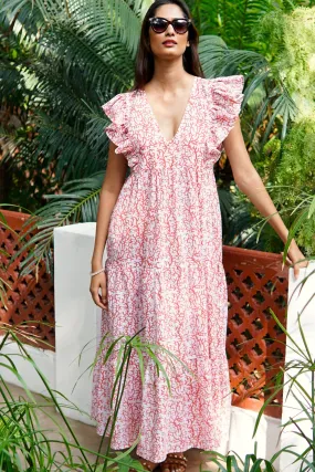 Floral summer maxi dress, cotton beach dress, cap sleeve cotton summer dress with pockets, Coralie