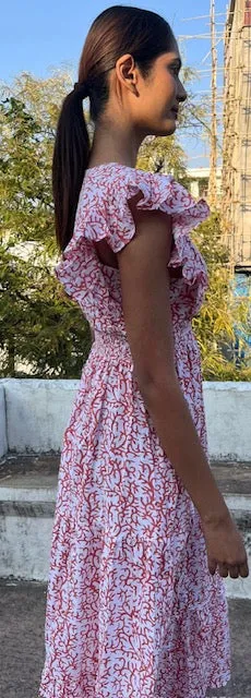 Floral summer maxi dress, cotton beach dress, cap sleeve cotton summer dress with pockets, Coralie