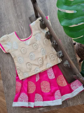Girls Gold and Pink Pavadai Set