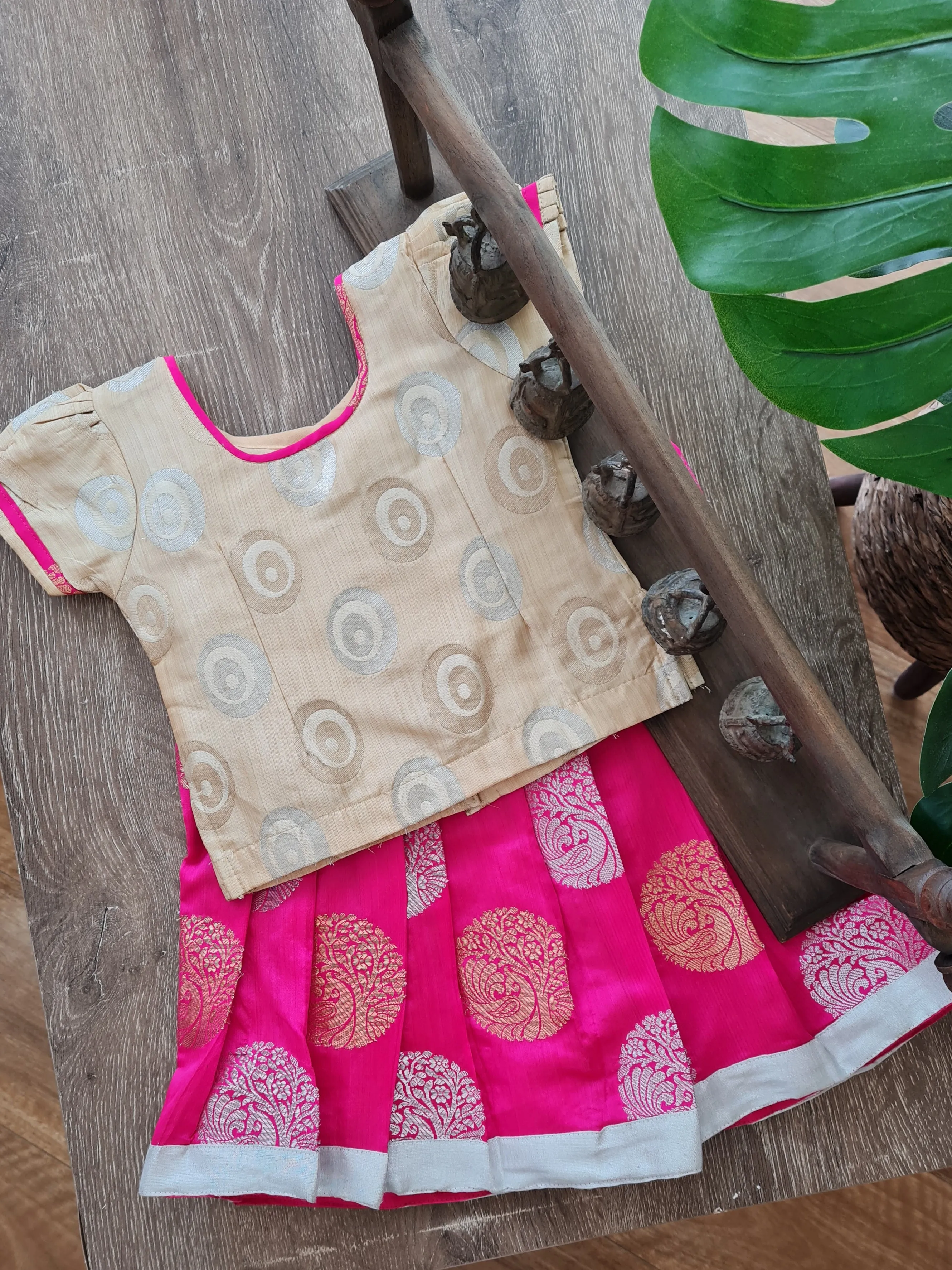 Girls Gold and Pink Pavadai Set