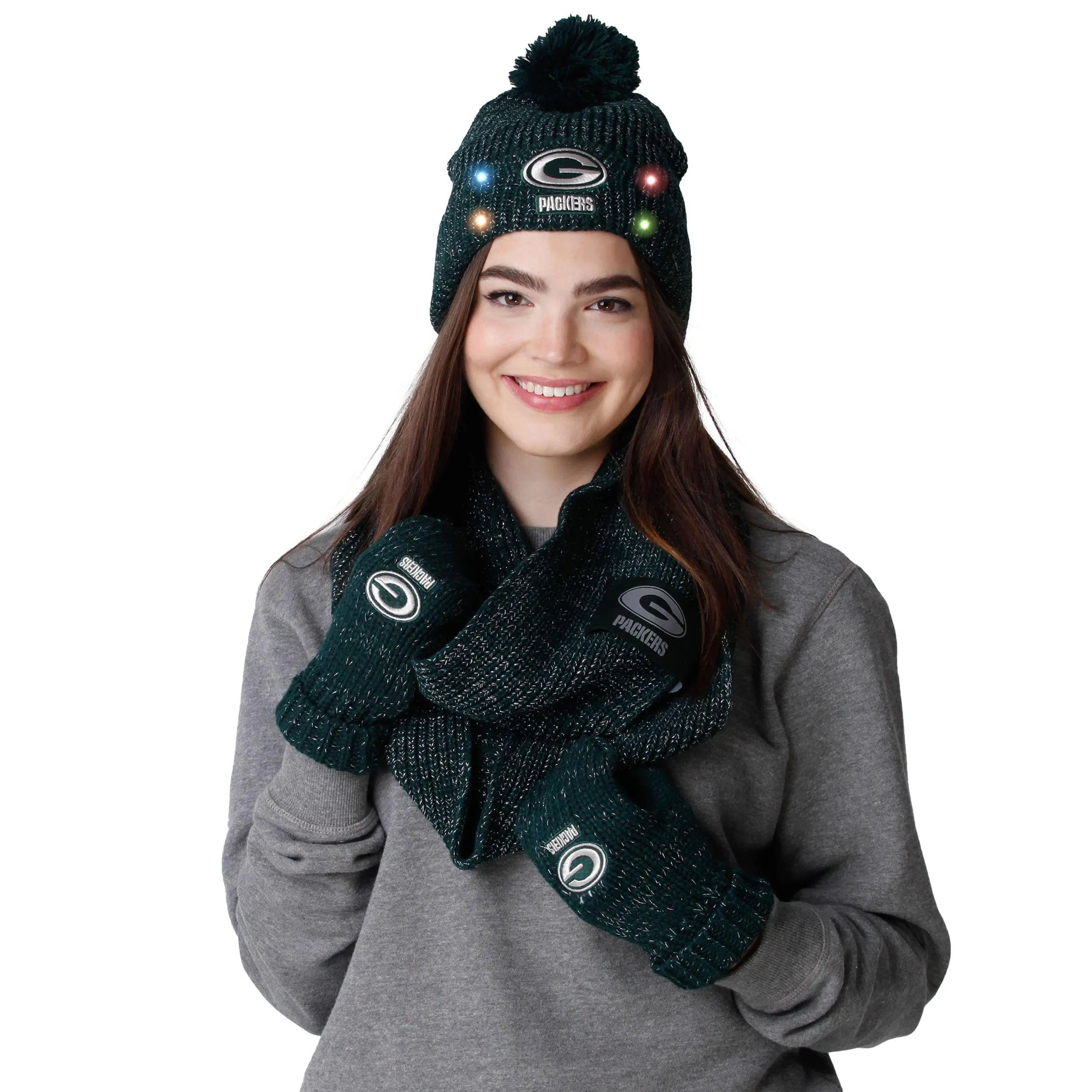 Green Bay Packers NFL Womens Glitter Knit Cold Weather Set