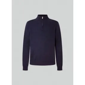 Hackett Merino Cash Mix Halfzip in Steel Blue
