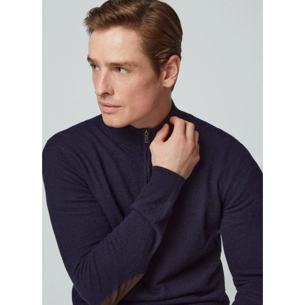 Hackett Merino Cash Mix Halfzip in Steel Blue