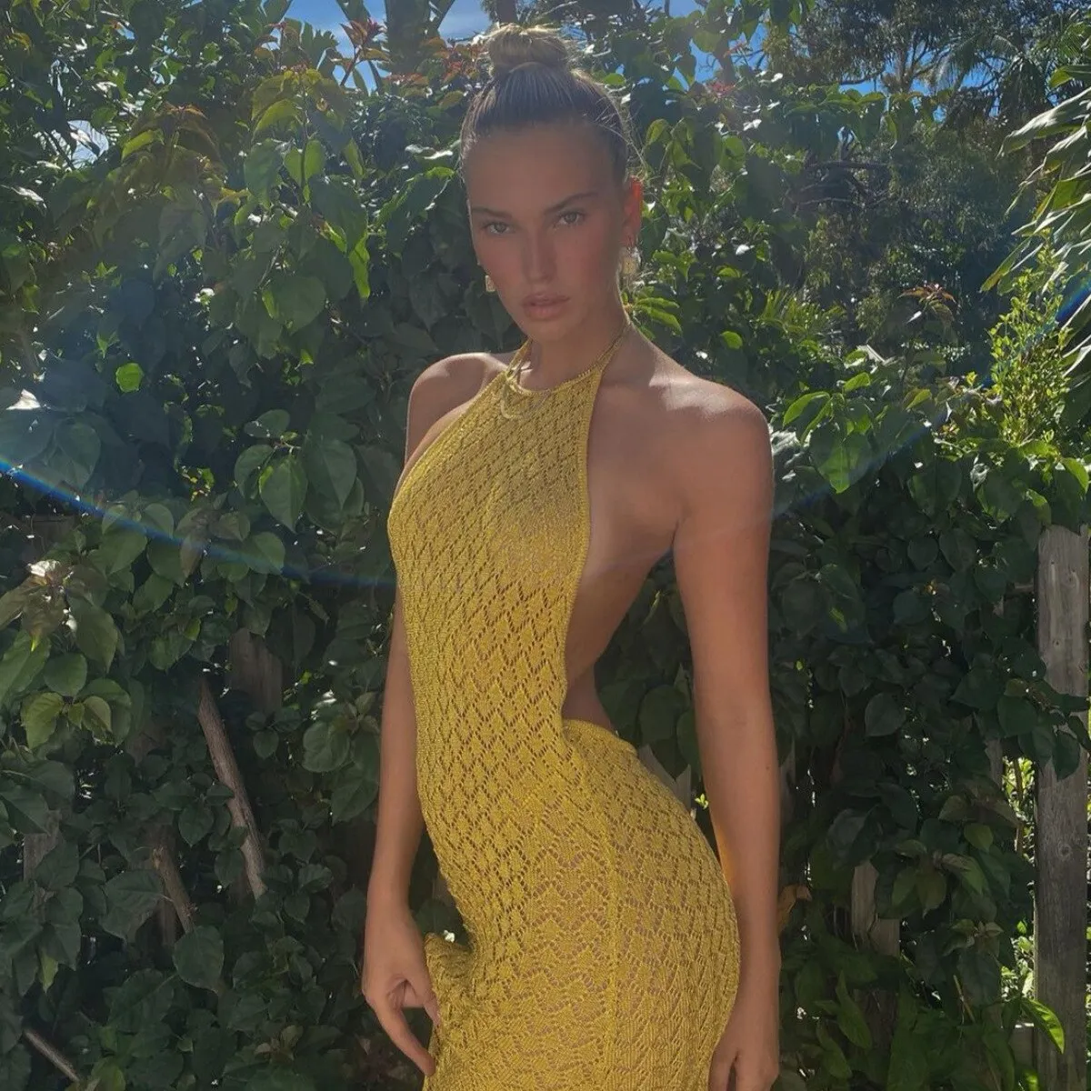 Halter Neck Midi Dress | Sleeveless Backless Maxi Dress | Knitted Maxi Top | Long Crochet Dress | Knitted Beach Dress | Open Back Slit Dress