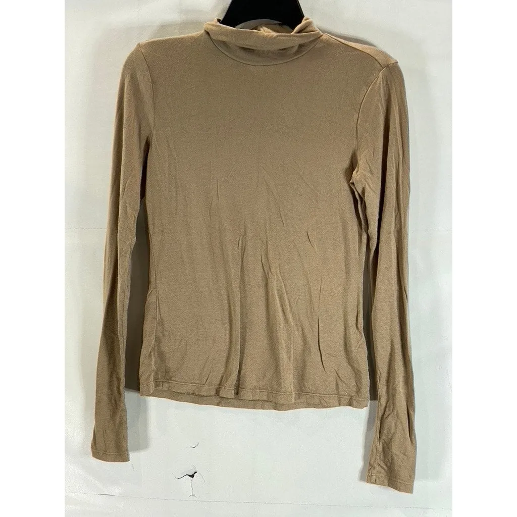 H&M Women's Tan Solid Long Sleeve Fitted Turtleneck Top SZ S