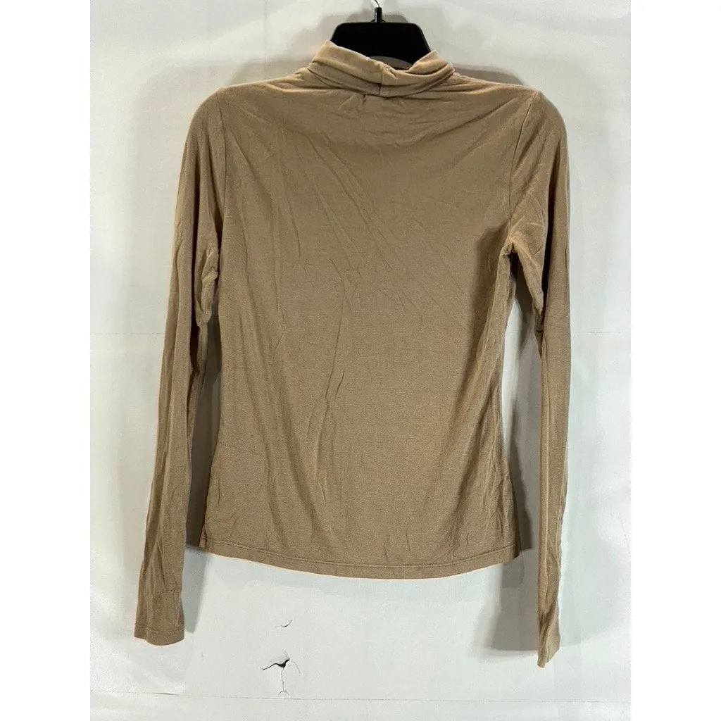 H&M Women's Tan Solid Long Sleeve Fitted Turtleneck Top SZ S
