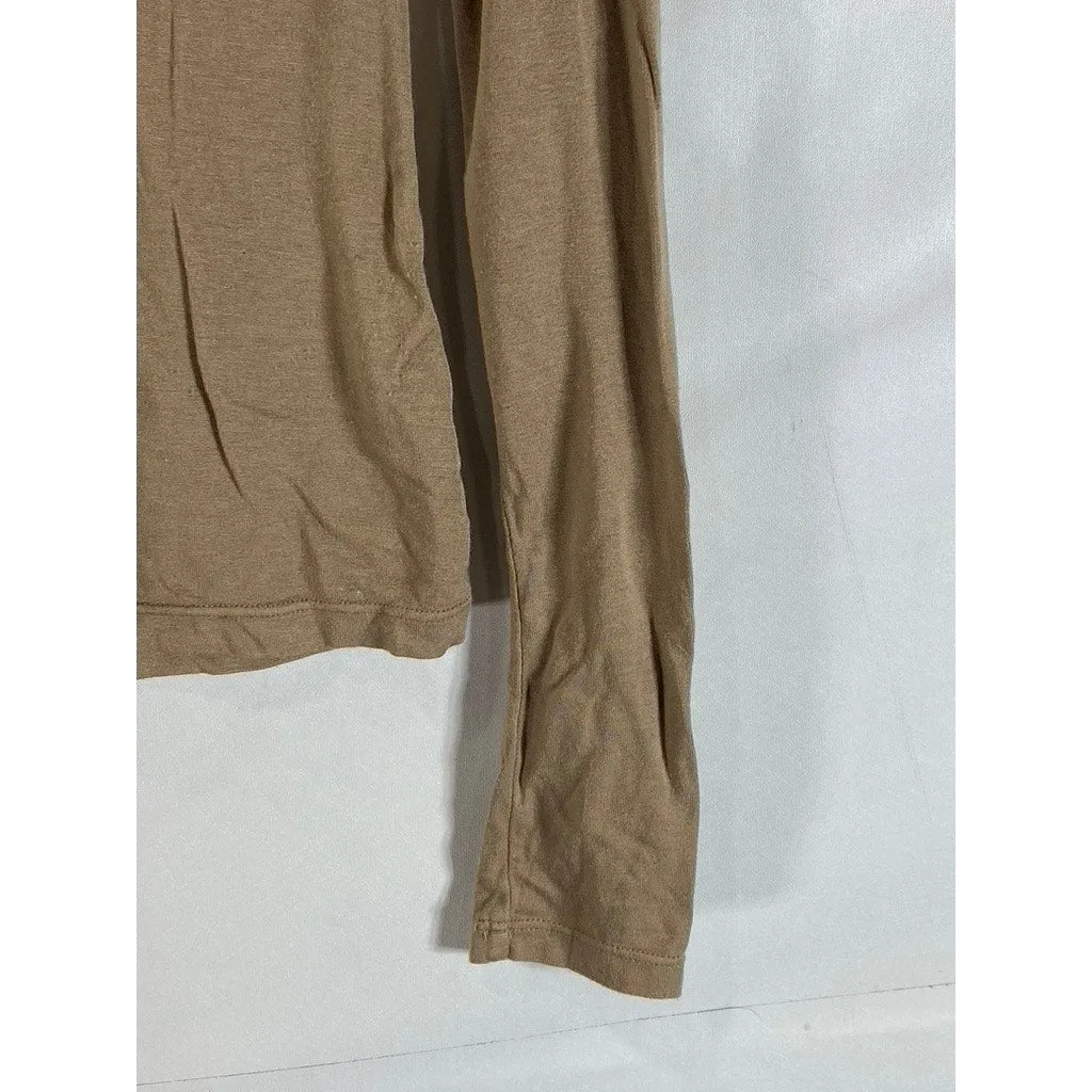 H&M Women's Tan Solid Long Sleeve Fitted Turtleneck Top SZ S