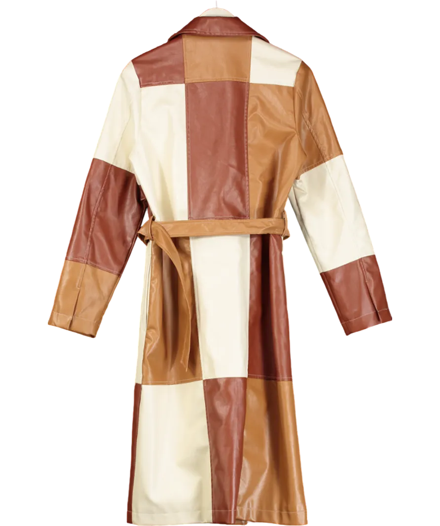 Jaded London Brown Patchwork Vegan Leather Belted Trench Coat UK 8