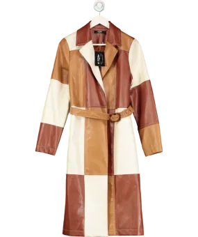 Jaded London Brown Patchwork Vegan Leather Belted Trench Coat UK 8