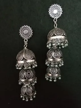 Jhumka Silver 3-layer