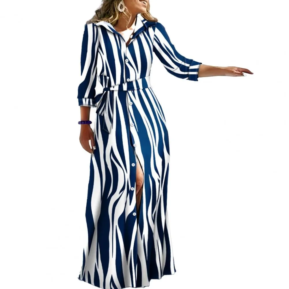 JuliaFashion - 2024 Striped Print Maxi Dress for Women
