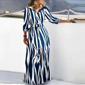 JuliaFashion - 2024 Striped Print Maxi Dress for Women