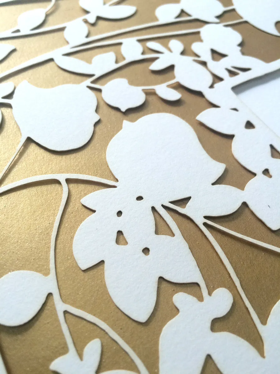 Ketubah Papercut - Three layer Ketubah - Papercut layer Metallic gold layer - BELOVED GARDEN