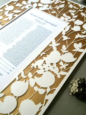 Ketubah Papercut - Three layer Ketubah - Papercut layer Metallic gold layer - BELOVED GARDEN