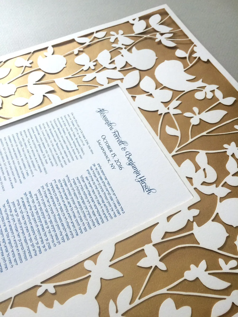 Ketubah Papercut - Three layer Ketubah - Papercut layer Metallic gold layer - BELOVED GARDEN