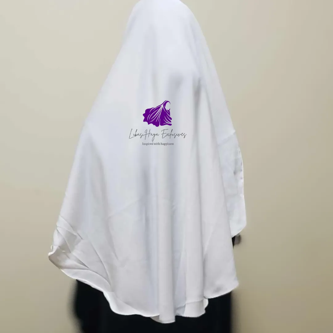 Khimar, Saira Khimar, White  Single layer diamond cut round khimar with niqab -Short