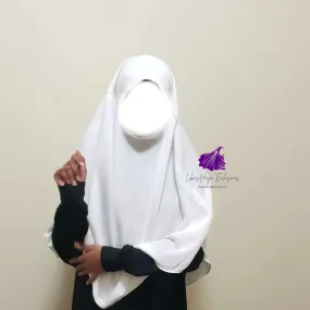 Khimar, Saira Khimar, White  Single layer diamond cut round khimar with niqab -Short