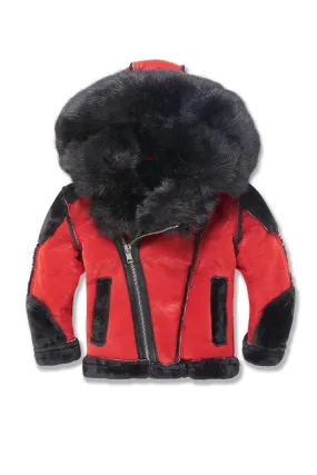 KID'S JORDAN CRAIG EL JEFE SHEARLING MOTO JACKET (BRED)