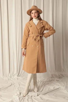 KKT Maxi Length Women's Tan Trench Coat - Huehuetoca