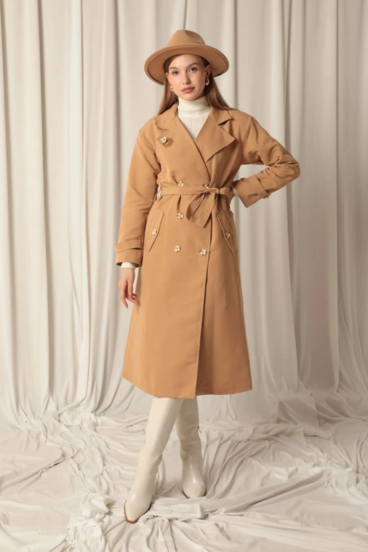 KKT Maxi Length Women's Tan Trench Coat - Huehuetoca