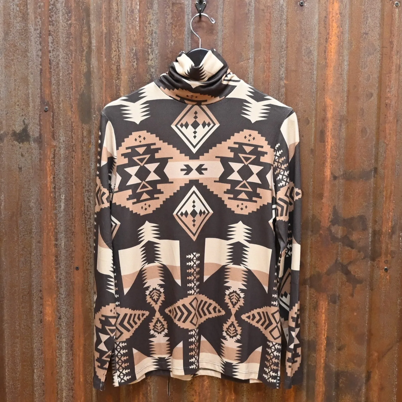 Ladies Brown Navajo Print Vaomi Turtlenck