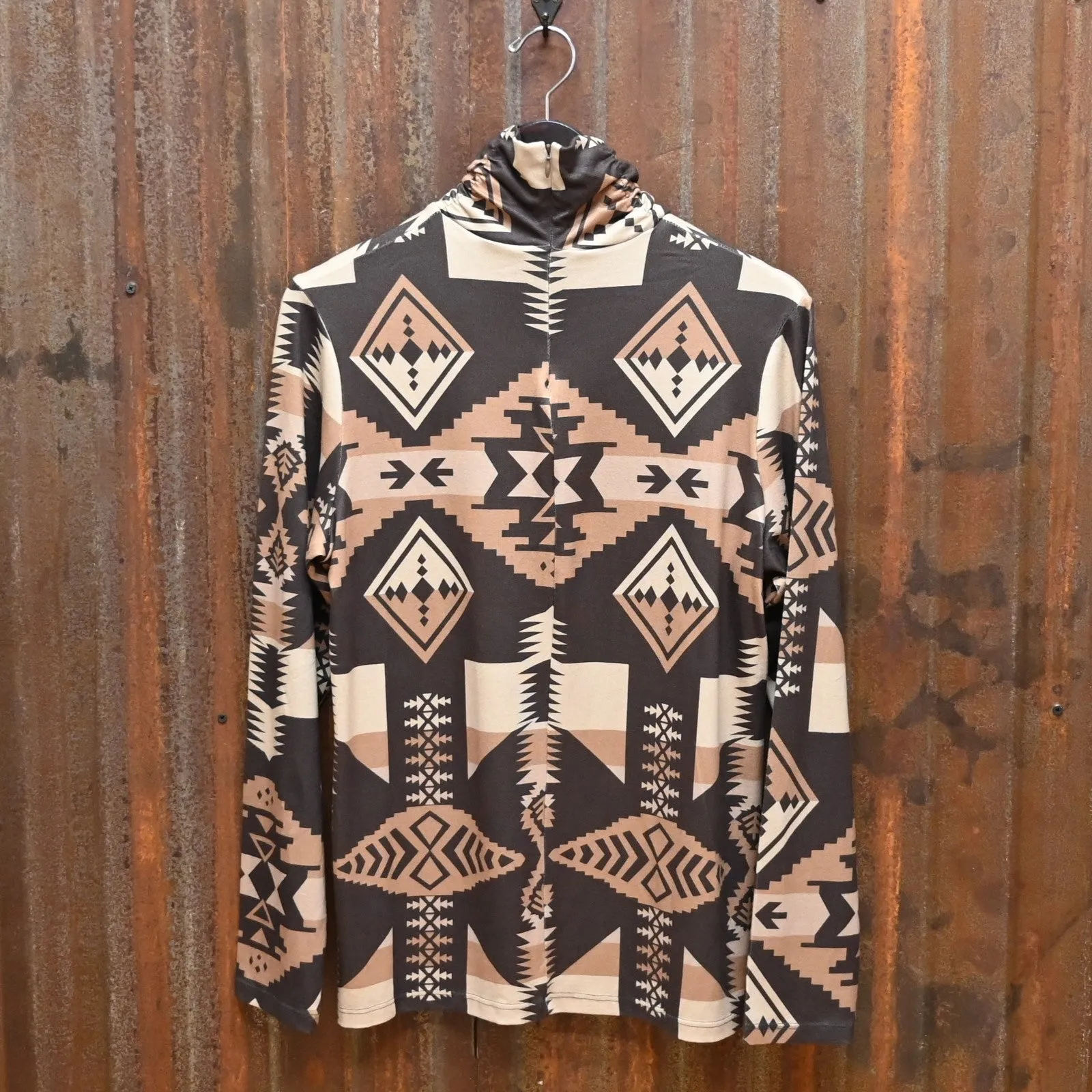 Ladies Brown Navajo Print Vaomi Turtlenck