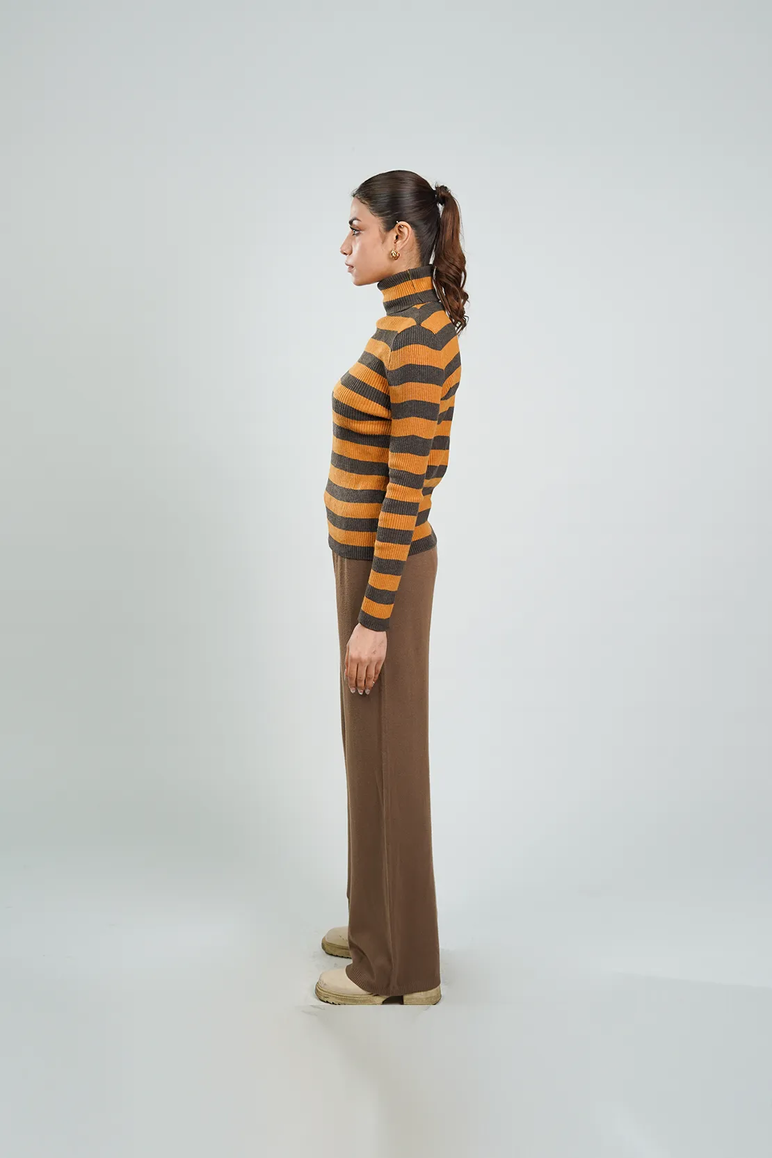 Ladies Turtleneck Striped Sweater