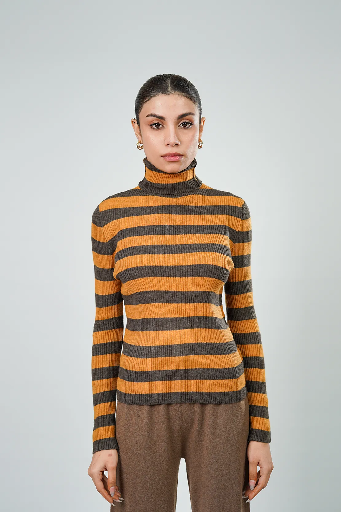 Ladies Turtleneck Striped Sweater