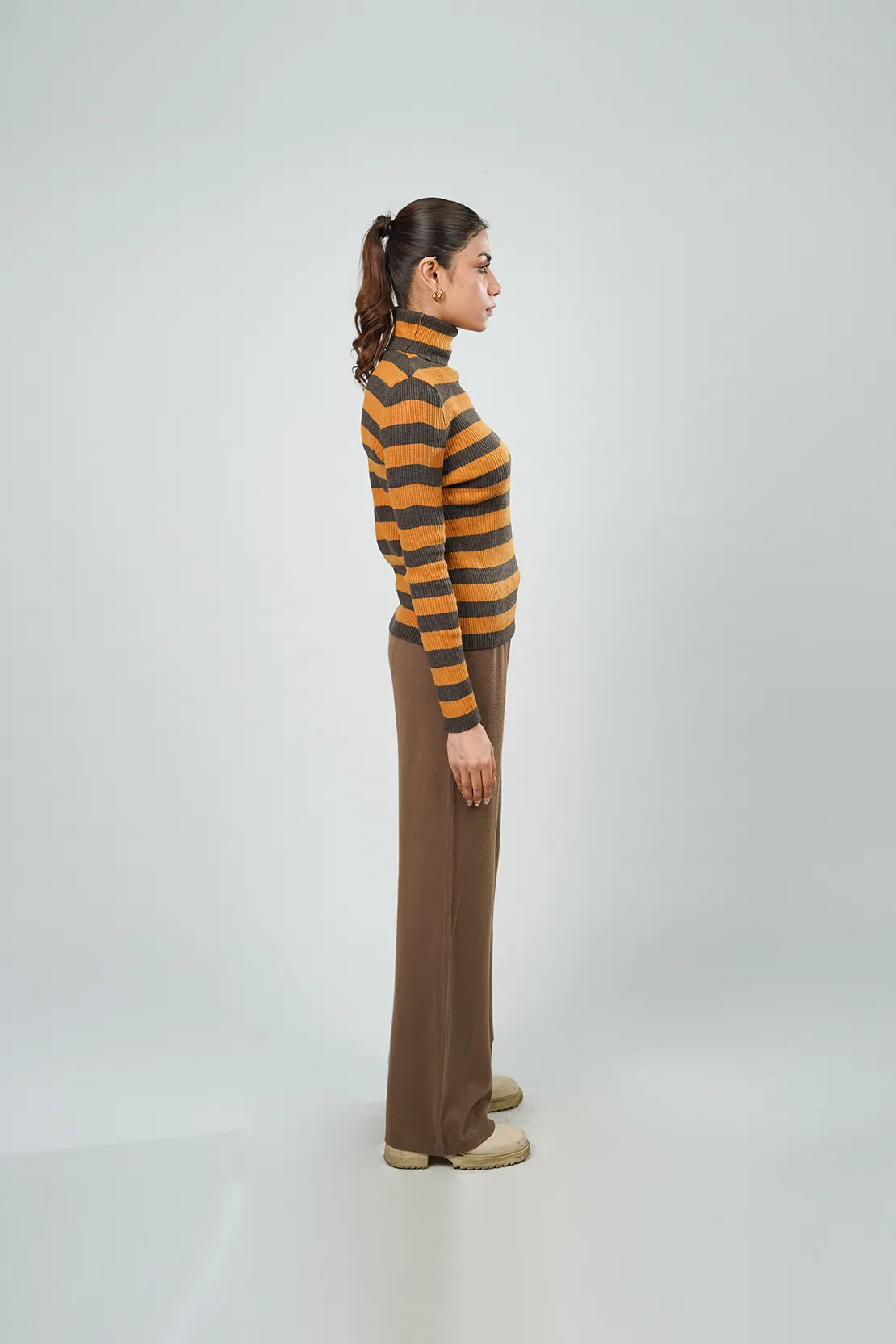 Ladies Turtleneck Striped Sweater