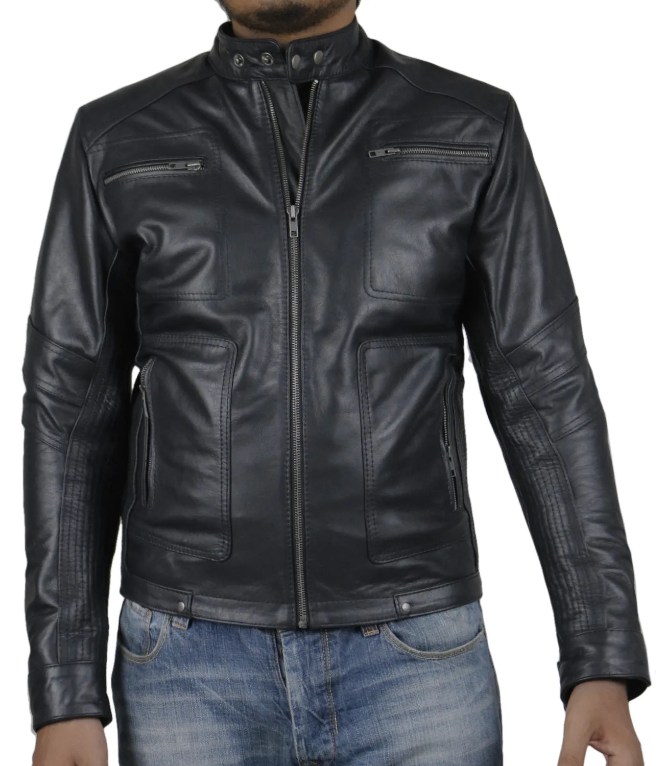 Leather Jackets Hub Mens Genuine Lambskin Leather Jacket (Black, Fencing Jacket) - 1501339