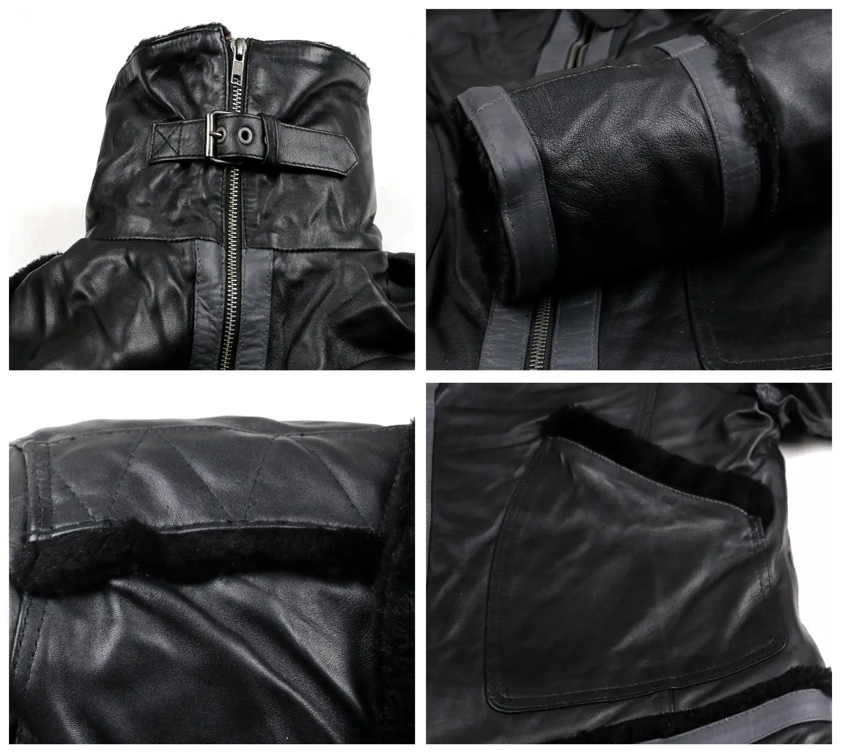 Leather Jackets Hub Mens Genuine Lambskin Leather Jacket (Black, Flight Jacket) - 1701027