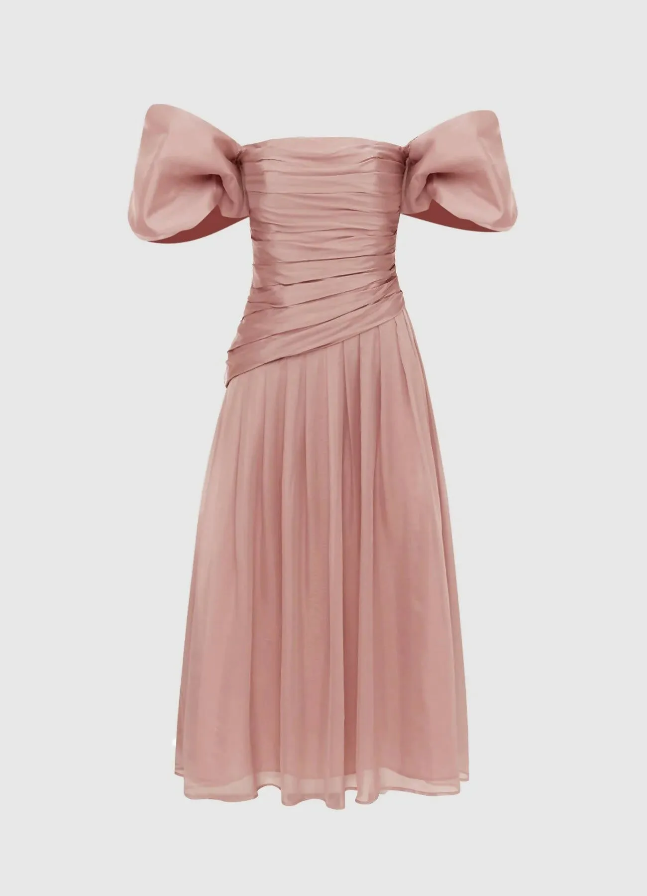 Leo Lin Lydia Puff Sleeve Midi Dress - Dusty Pink